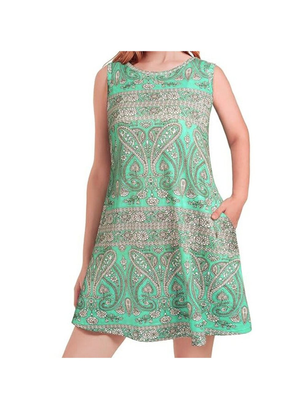 Summer Sundress Beach Floral Sleeveless Pockets Casual Loose Fit Blue Green XL